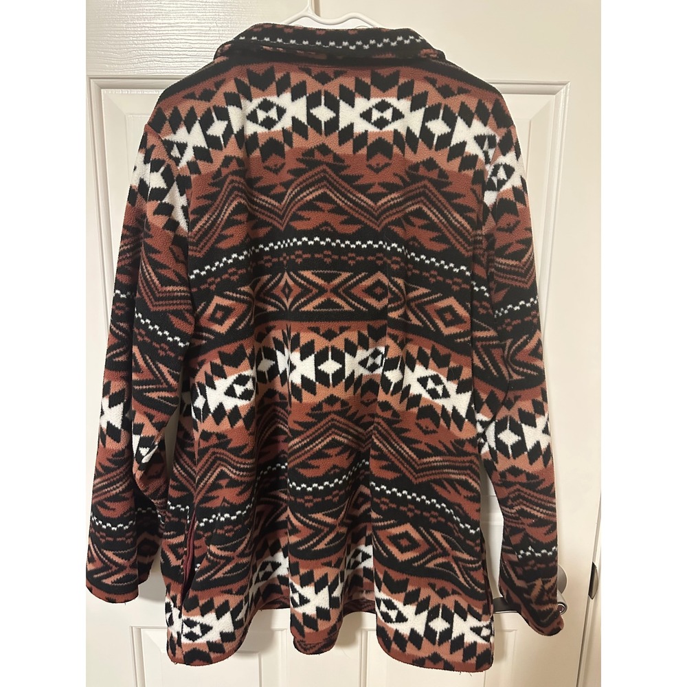 Denim & Company Fleece Pullover Womens 2X Brown Aztec Geometric Quarter Zip Top - Picture 2 of 6